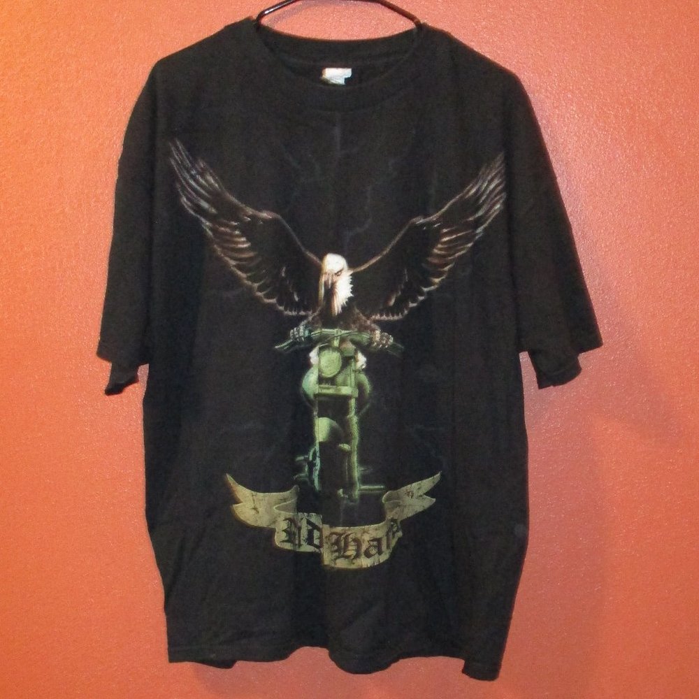 Alstyle Shirt Men 2X Large 2002 Black Tan Brown Eagle Motorcycle Shirt